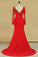 2024 Long Sleeves V Neck Mermaid Prom Dresses Chiffon With Applique