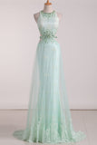 2024 Scoop Mermaid Tulle Prom Dresses With Beads And Applique