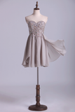 2024 Homecoming Dress Sweetheart Beaded Bodice A Line Mini Chiffon