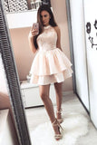 2024 Homecoming Dresses High Neck A Line Satin With Applique Short/Mini