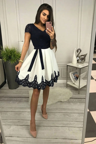Cute A-line Lace Cap Sleeves Short Homecoming Dresses