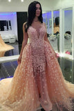 2024 Tulle V Neck With Applique Prom Dresses Mermaid Court Train Detachable