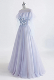 Princess Tulle Jewel Floor-Length Prom Dress With Appliques