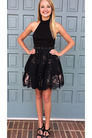 Gorgeous Black Backless With Lace Appliques Homecoming Dresses