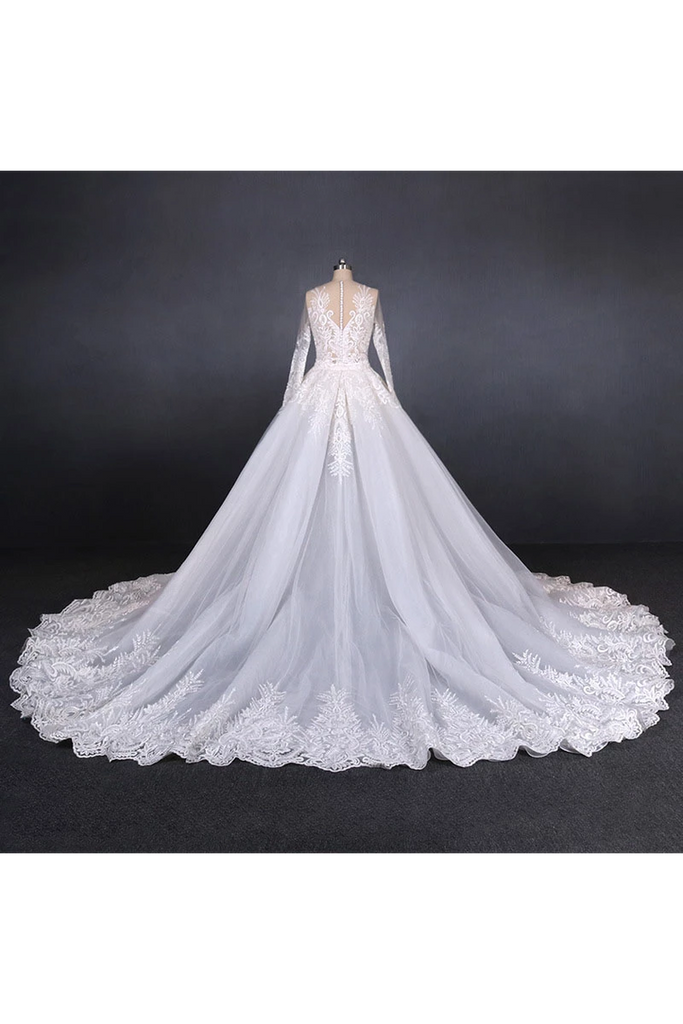 Gorgeous Long Sleeves Long Wedding Dresses, V Neck Long Bridal Dresses