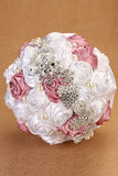 Wedding Bride Holding Flower Rhinestone Crystal Pearl Fabric Flower Bouquet (26*22cm)