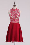 2024 High Neck Homecoming Dresses A Line Chiffon With Beading