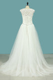 2024 Wedding Dresses Scoop Tulle With Applique And Ruffles Sweep Train