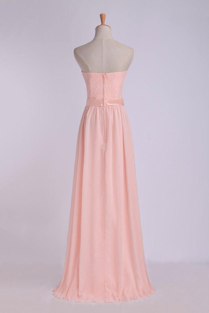 2024 Sweetheart A Line Prom Dress With Sash Pick Up Long Chiffon Skirt