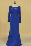 2024 Long Sleeves Prom Dresses Bateau With Applique Sweep Train Open Back
