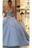 Quinceanera Dresses Ball Gown Off The Shoulder Floor-Length Tulle With Rhinestone Lace Up Back