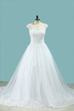 2024 Scoop A Line Wedding Dresses Tulle With Applique Cathedral Train
