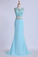 2024 Two Pieces Prom Dresses Scoop Sheath With Beading Sweep Train