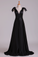 2024 Deep V-Neck Evening Dresses A-Line Satin With Bow-Knot & Ribbon