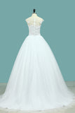 2024 Wedding Dresses Scoop Tulle With Applique A Line Court Train