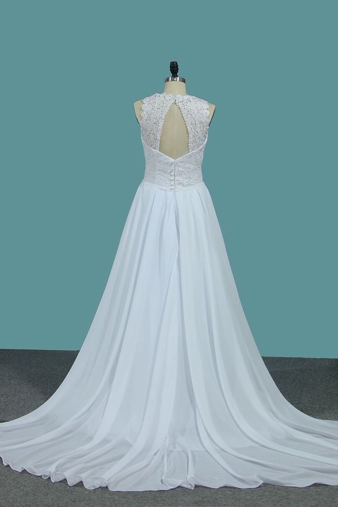 2022 Sexy Open Back Chiffon A Line Straps Wedding Dresses With Applique