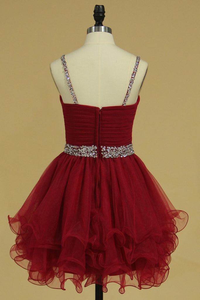 2024 Organza Homecoming Dresses Spaghetti Straps With Ruffles And Beads