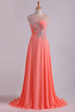 2024 Prom Dress Bateau Fitted And Ruffled Bodice With Long Chiffon Skirt Sweep Train