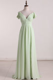 2024 New Arrival Prom Dresses Spaghetti Straps Chiffon With Ruffles And Slit
