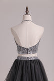 2024 A Line Homecoming Dresses Halter Two-Piece Beaded Bodice Tulle Short/Mini