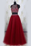 Prom Dresses Two Pieces A Line Tulle With Beading Floor Length