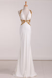 2024 Sexy Open Back V Neck Prom Dresses Spandex With Beading Sheath