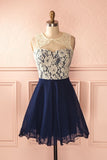 2024 Scoop Homecoming Dresses A Line Short/Mini Chiffon & Lace