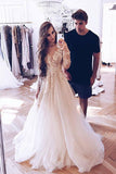 Elegant Long Sleeves A Line Tulle With Appliques Wedding Gown Wedding Dresses