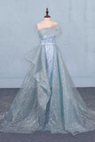Gorgeous Strapless Puffy Prom Dress, Glitter Sheath Evening Dress With Detachable Train