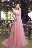 Off The Shoulder Tulle Prom Dress With Appliques, Long Evening Dresses