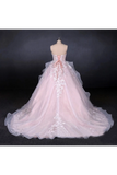 Ball Gown Strapless Sweetheart Wedding Dresses With Lace Applique, Tulle Prom Dresses
