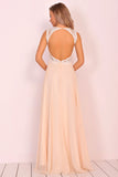 2024 Scoop Open Back Prom Dresses A Line Chiffon With Beads&Appliques