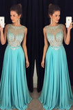 2024 Chiffon Scoop A-Line Prom Dresses With Beaded Bodice