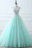 Sweetheart Puffy Tulle Prom Dress With Lace Appliques, Long Graduation Dress