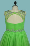 2024 A Line Homecoming Dresses Scoop Beaded Bodice Short/Mini Tulle