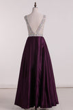 2024 New Arrival A Line Scoop Prom Dresses Satin With Beads&Rinestones