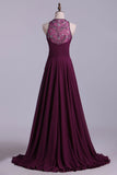 2024 Scoop A-Line Prom Dresses With Beads And Ruffles Chiffon