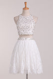 2024 White Homecoming Dresses Scoop Lace Two Pieces