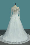 2024 New Arrival Tulle Long Sleeves Boat Neck A Line Wedding Dresses