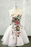 A Line Straps Sweetheart Homecoming Dresses With Floral Print Short Prom Dress
