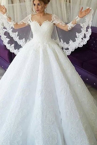 2024 New Arrival Long Sleeves Satin Wedding Dresses Scoop Neck With Appliques