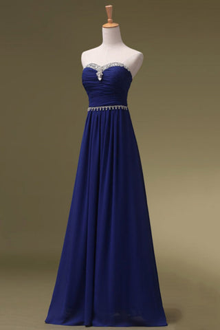Sweetheart Prom Dresses Dark Royal Blue A Line Chiffon With Ruffles