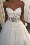 Elegant Sweetheart Strapless A Line With Lace Appliques Ball Gown Wedding Dresses