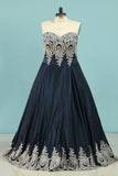 2024 Prom Dresses Sweetheart Satin A-Line With Applique Zipper Back