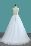 2024 Organza V Neck A Line Wedding Dresses With Applique And Beads Open Back