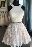 2024 Hot Selling Lovely A Line Scoop Two-Piece Beaded Bodice Homecoming Dresses