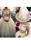 2024 Ball Gown Boat Neck Tulle With Applique And Beads Long Sleeves Wedding Dresses