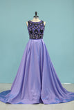 2024 New Arrival Plus Size Prom Dresses A Line Scoop With Beading Taffeta