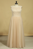 2024 Plus Size Bateau A Line Bridesmaid Dresses Floor-Length Lace & Tulle