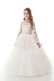 2024 Tulle Boat Neck Flower Girl Dresses A Line Long Sleeves With Applique